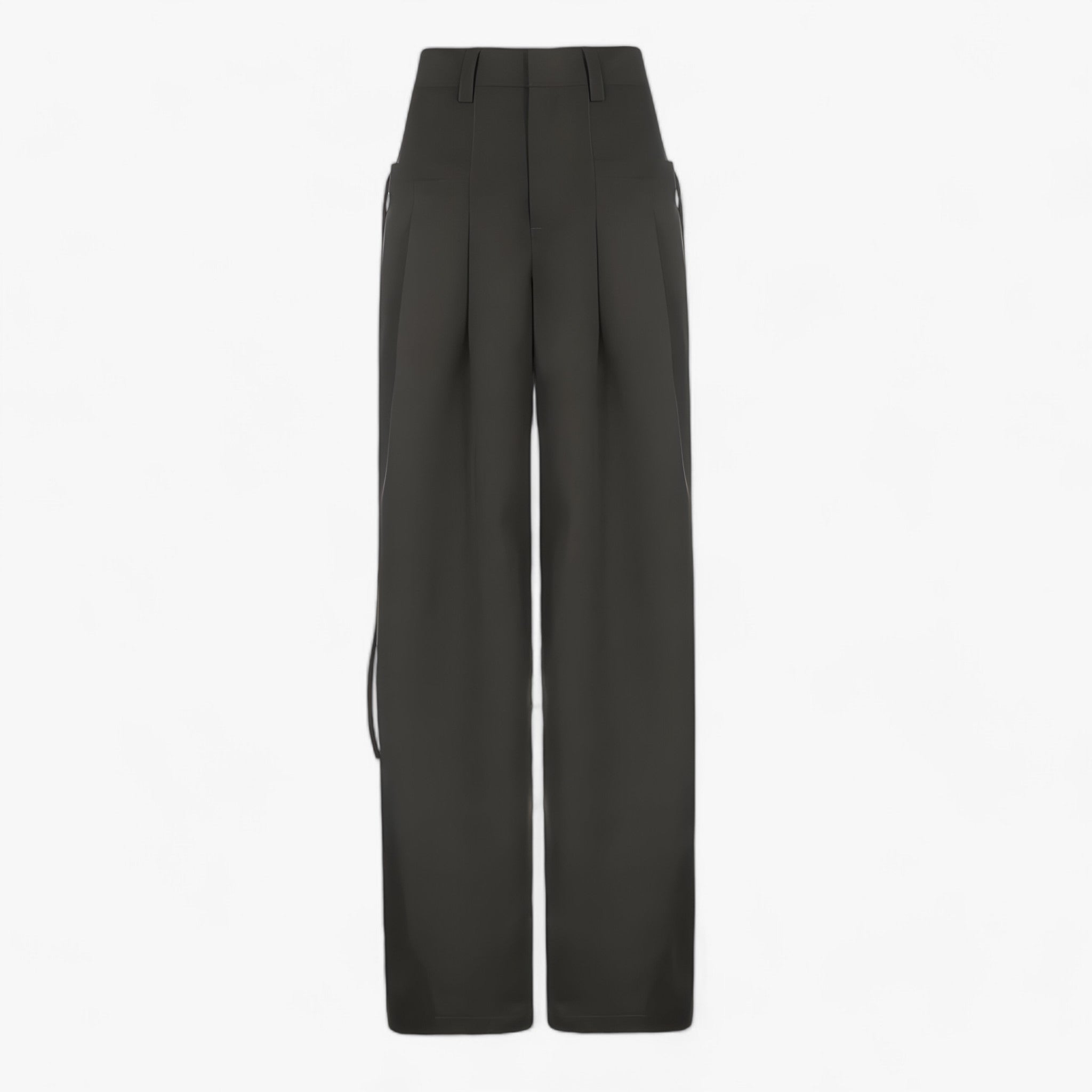 Pants : Broek met Wijde Pijpen - Hoge Taille & Retro Kantoorstijl - Zwart in van Pantino