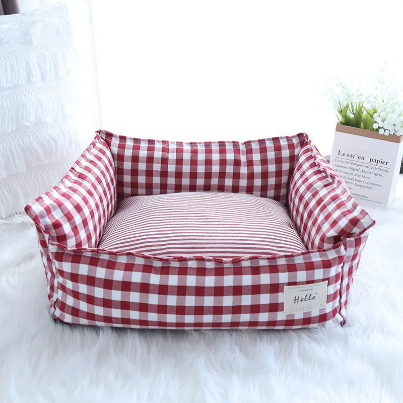 pets : Hondenbed Beige Ruitjespatroon - Zachte Rustplaats - 100% Katoen in Rood van Pantino