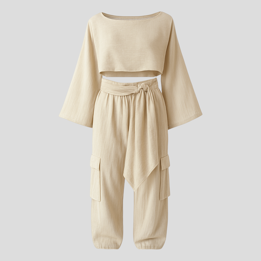 Outfit Sets : Linnen Set Dames 2-Delig - Shirt Korte Mouw en Wijde Broek Maat S M L Zomer Elegante Look in van Pantinoshop