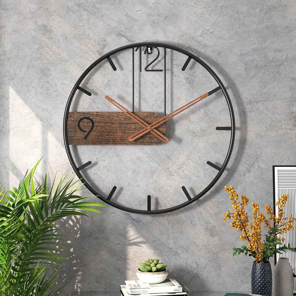 Wandklokken : Staal & walnoot | Elegant vormgegeven klok – Verrijk uw ruimte met een verfijnde mix van materialen in van Pantino