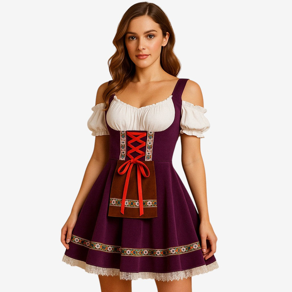 Gifts – Seasonal – Oktoberfest : Oktoberfestjurk Dames - Traditioneel Design, Feestelijke Details in Lila van Steiner-boutique