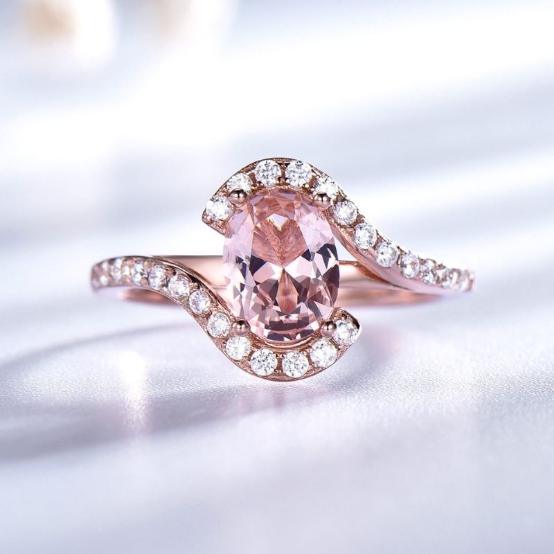 Ring : Ring Rosé Goud - Wave Design Roze Toermalijn Diamanten - Rosegoud in van Pantino
