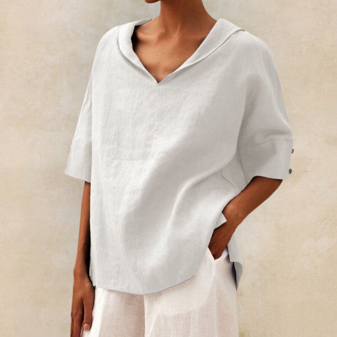 Dames shirt : V-hals casual overhemd | Pearl in Wit van Pantinoshop