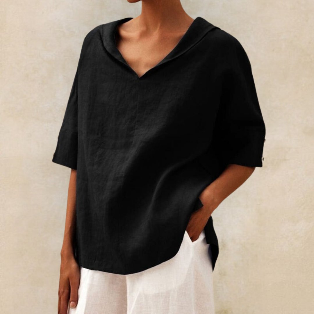 Dames shirt : V-hals casual overhemd | Pearl in Zwart van Pantinoshop