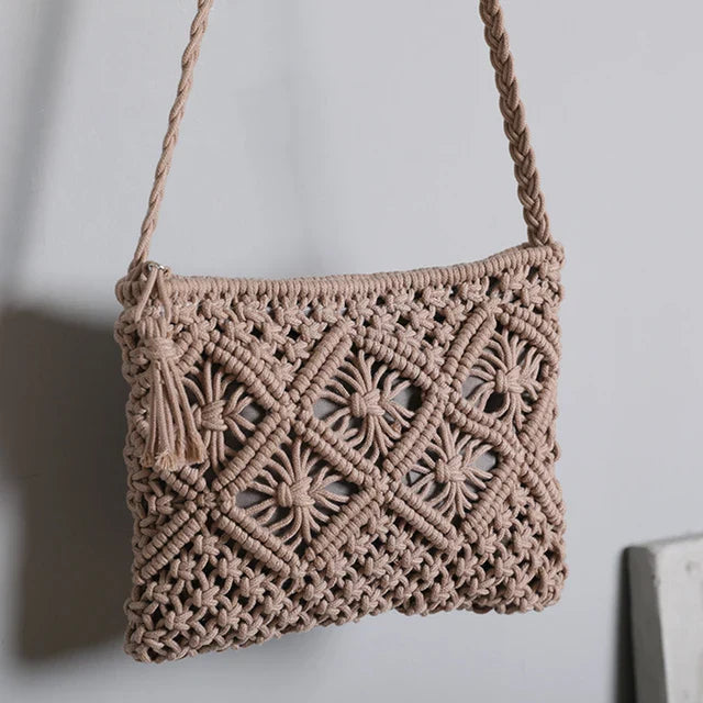 bags : Boho Schoudertas Dames - Katoenen Touw Gevlochten Eco - Katoen in Grijs van Pantino