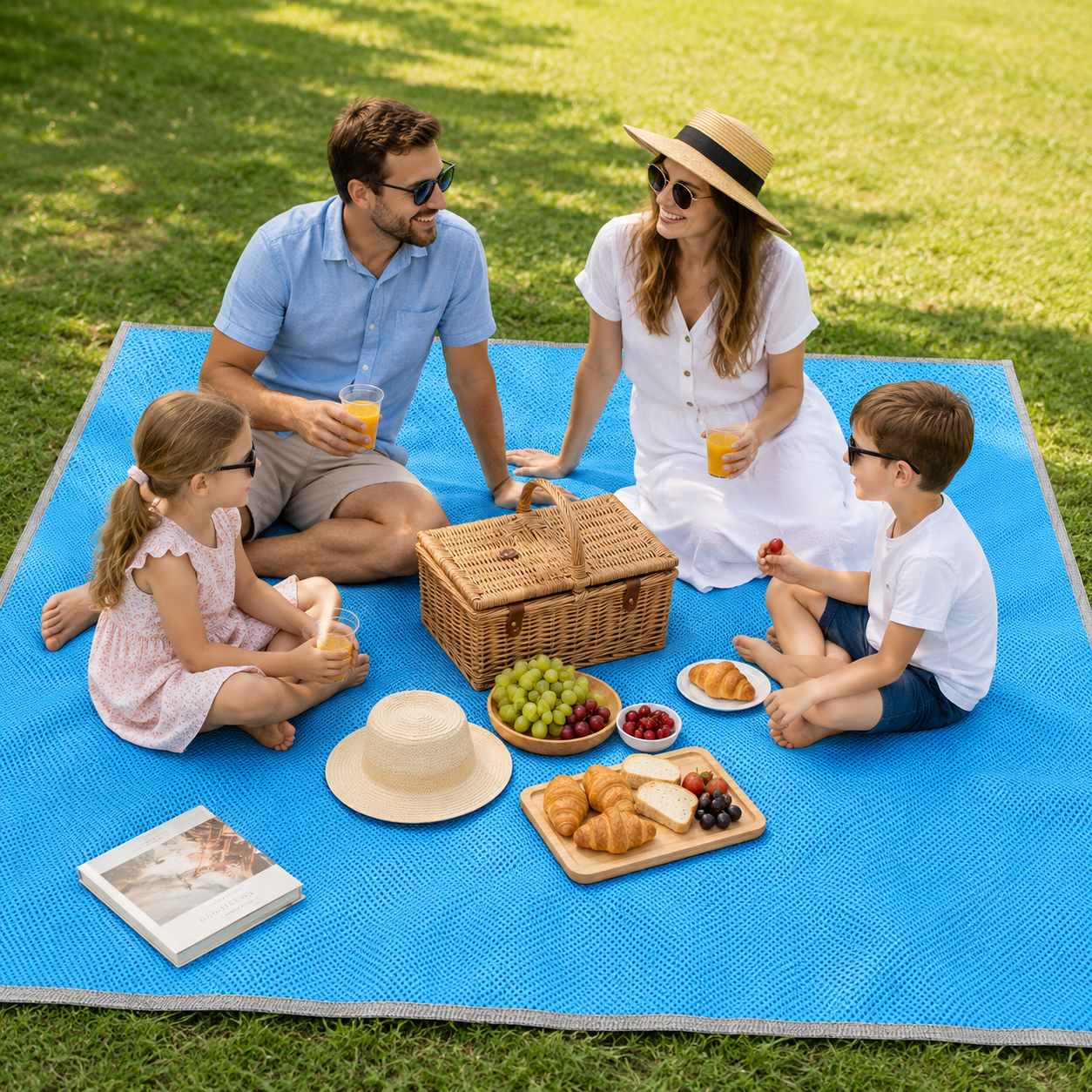 outdoor equipment : Zandvrije Strandmat 200 × 200 cm – Opvouwbare Strand- en Picknickmat van Polyester Mesh in Blauw 200x200CM van Pantino