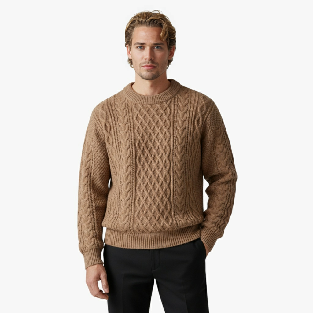 Herentruien : Heren Casual Gebreide Trui voor de Herfst - Khaki in van Pantino