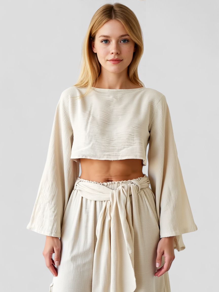 Outfit Sets : Linnen Set Dames 2-Delig - Shirt Korte Mouw en Wijde Broek Maat S M L Zomer Elegante Look in van Pantinoshop