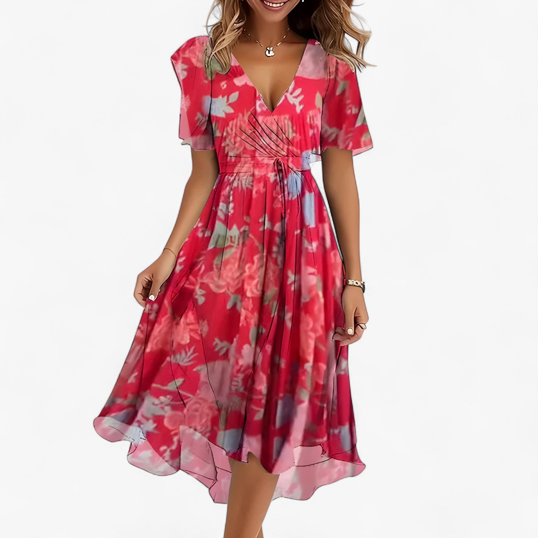 Midi Jurk Bloemen Neutraal van Imitatieleer voor Dames - Elegant, Veelzijdig