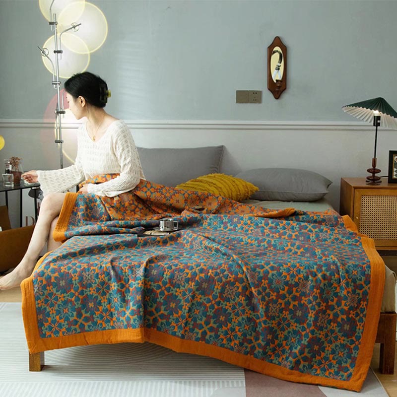 home & garden : Katoenen Quilt Oranje Blauw - Zeslaags Warm Beddengoed - Katoen in Dekbed King van Pantino