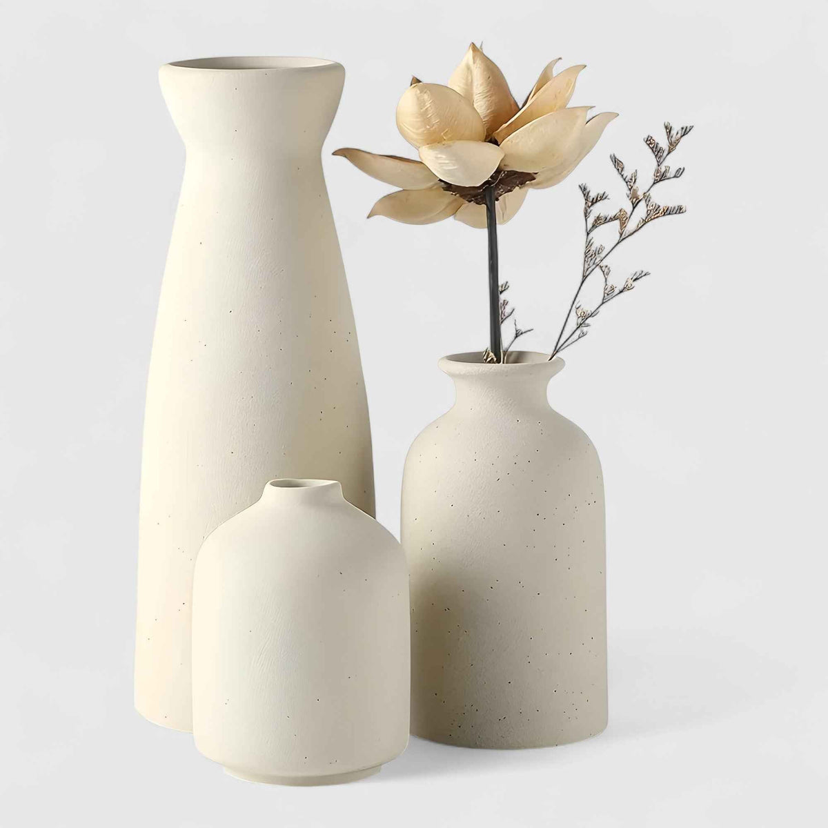 Set van 3 Moderne Decoratieve Vazen van Wit Keramiek voor Woonkamer