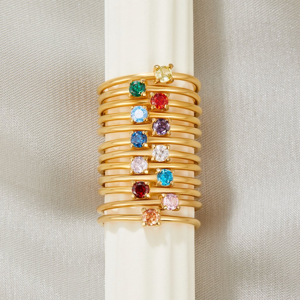 Ring : Ring Goud met Birthstone - 18K Verguld Roestvrij Staal Dames in van Pantino