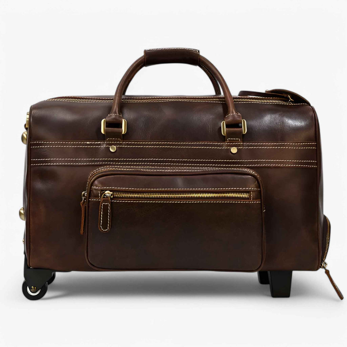 Bags : Vintage Bruine Leren Reistrolley, Handbagage Heren/Dames, Cabine/Groot in Donkerbruin 22pollice van Pantinoshop