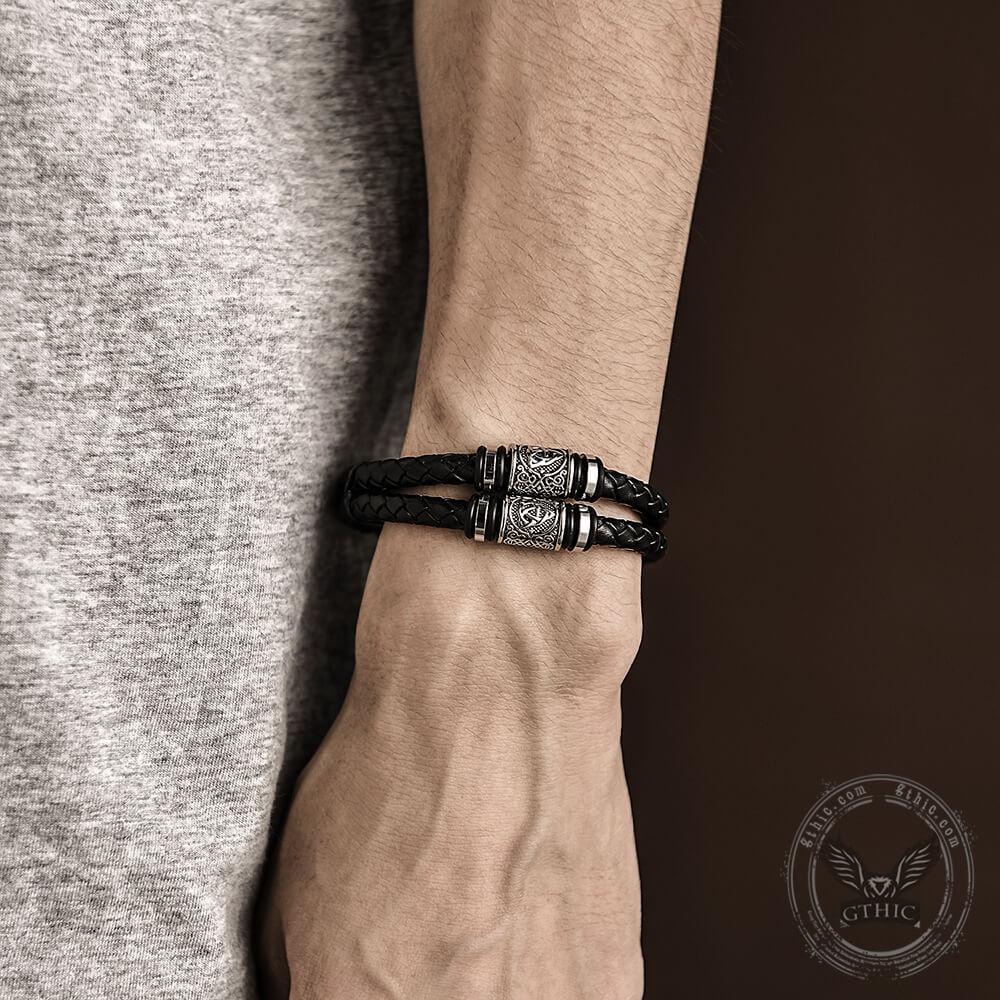 Bracelet : Classic Braided Stainless Steel Leather Bracelet in van Pantino