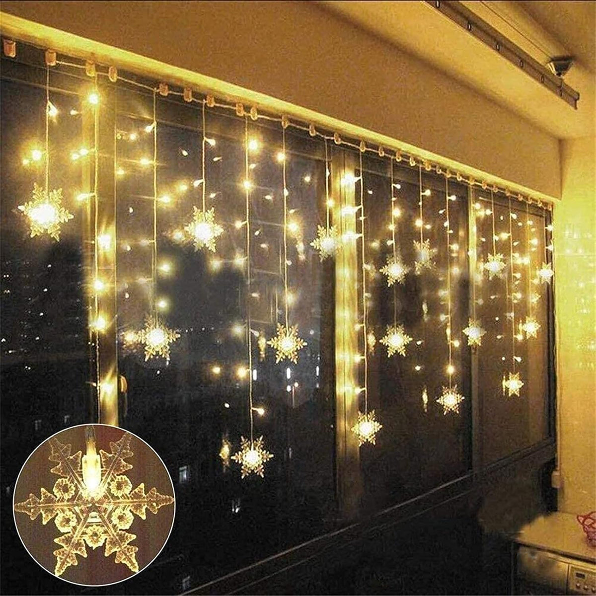 LED Sneeuwvlok Lichtgordijn – Kerstverlichting met 8 Lichtstanden