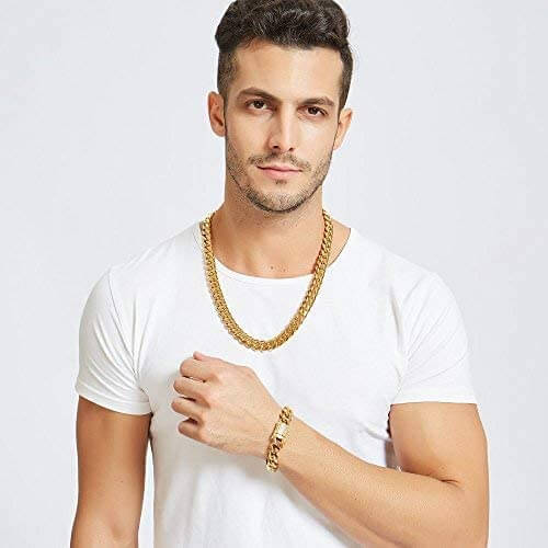 Necklace : Ketting Heren Groen - Cubaanse Chain Roestvrij Staal in van Pantino