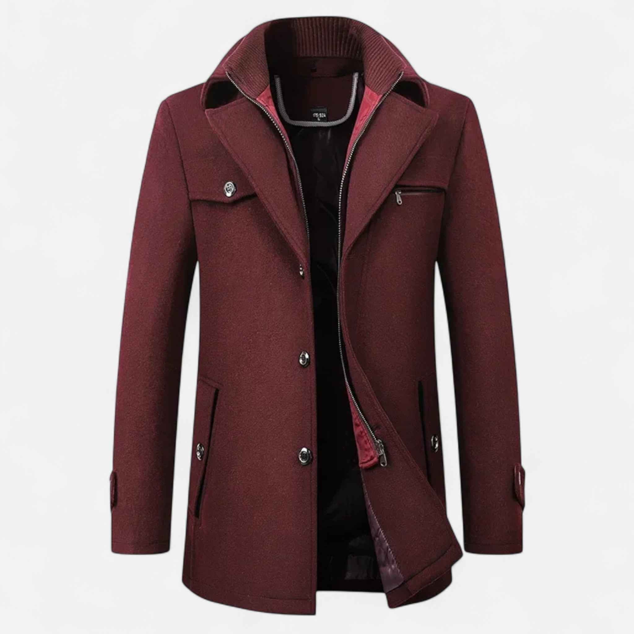 Men > Coats : Wollen Heren Trenchcoat met Dubbele Kraag en Ritssluiting in van Ancienne Monde