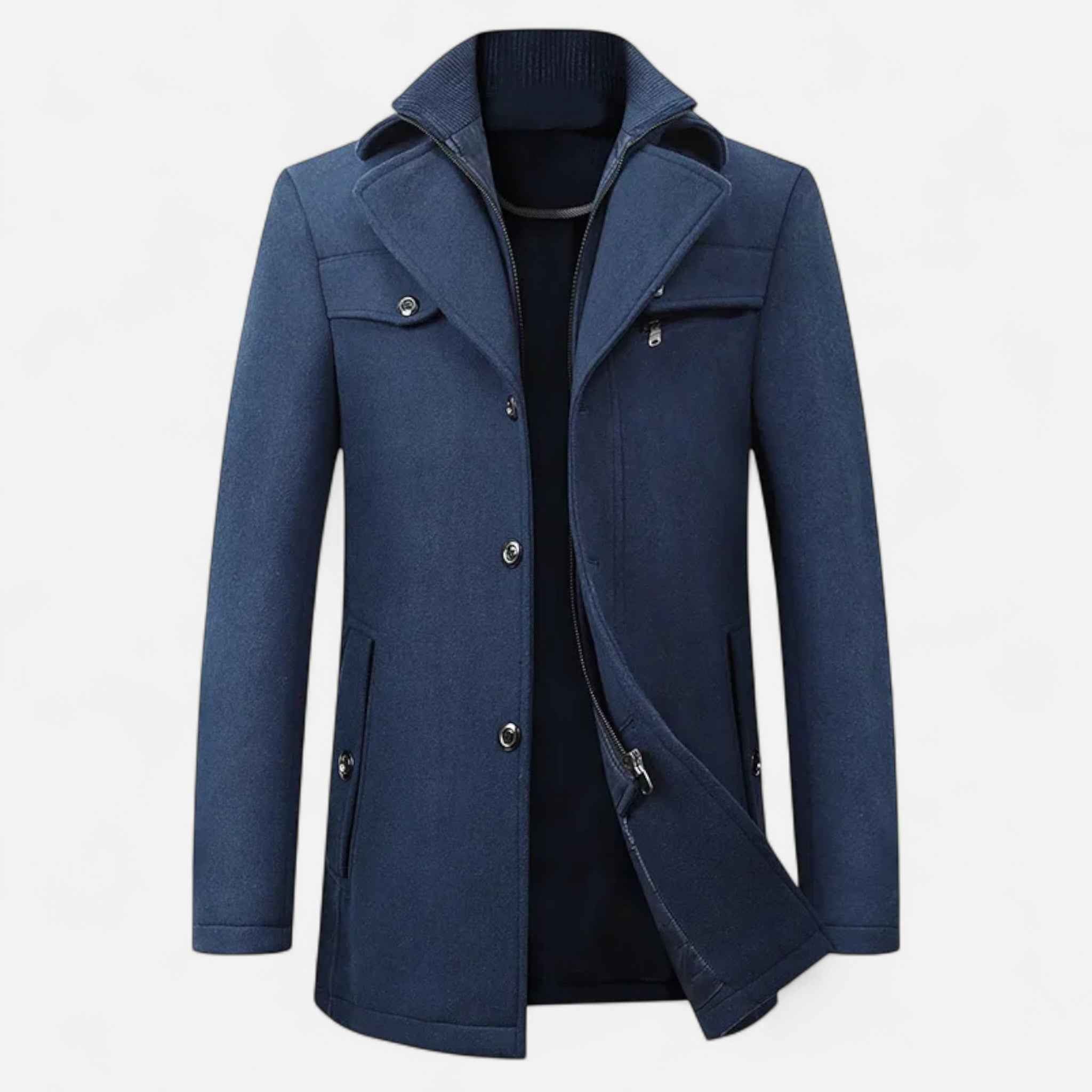 Men > Coats : Wollen Heren Trenchcoat met Dubbele Kraag en Ritssluiting in van Ancienne Monde