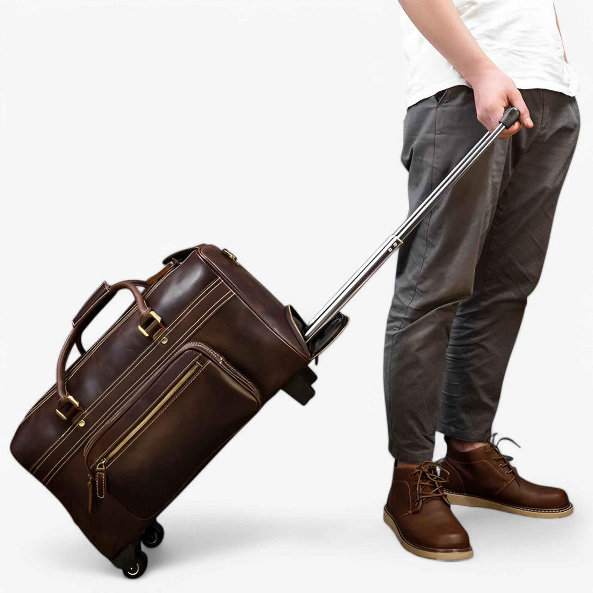 Bags : Vintage Bruine Leren Reistrolley, Handbagage Heren/Dames, Cabine/Groot in van Pantinoshop