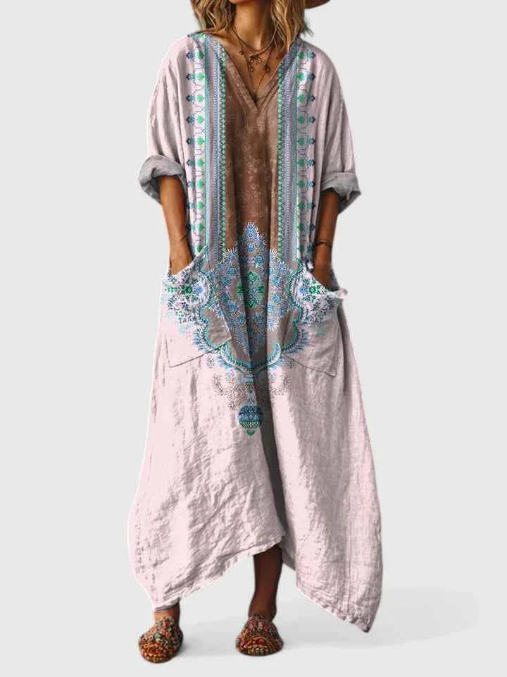 Embroidered Relaxed-Fit Midi Dress : Elodie geborduurde relaxed-fit midi-jurk in van Pantinoshop