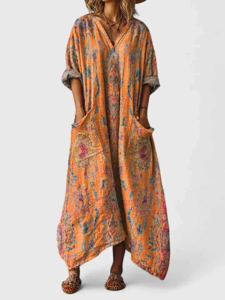 Embroidered Relaxed-Fit Midi Dress : Elodie geborduurde relaxed-fit midi-jurk in van Pantinoshop