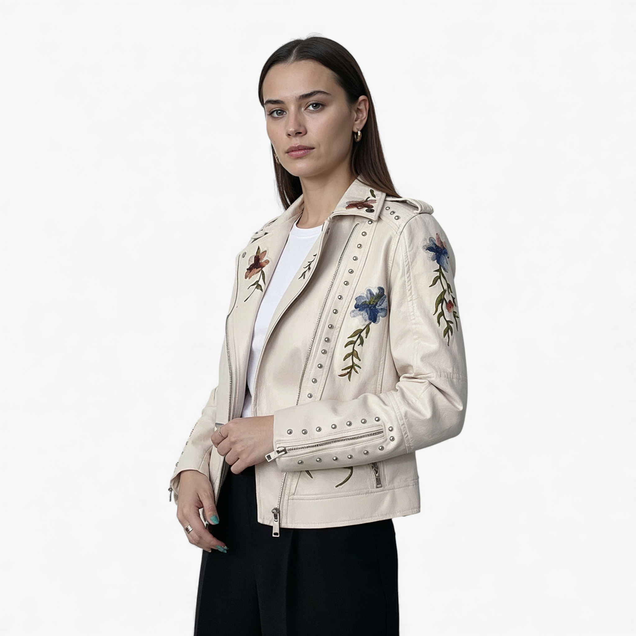 Damesjassen & -jacks : Jas Dames Wit - Retro Tussenjas met Bloemenmotief in van Pantino