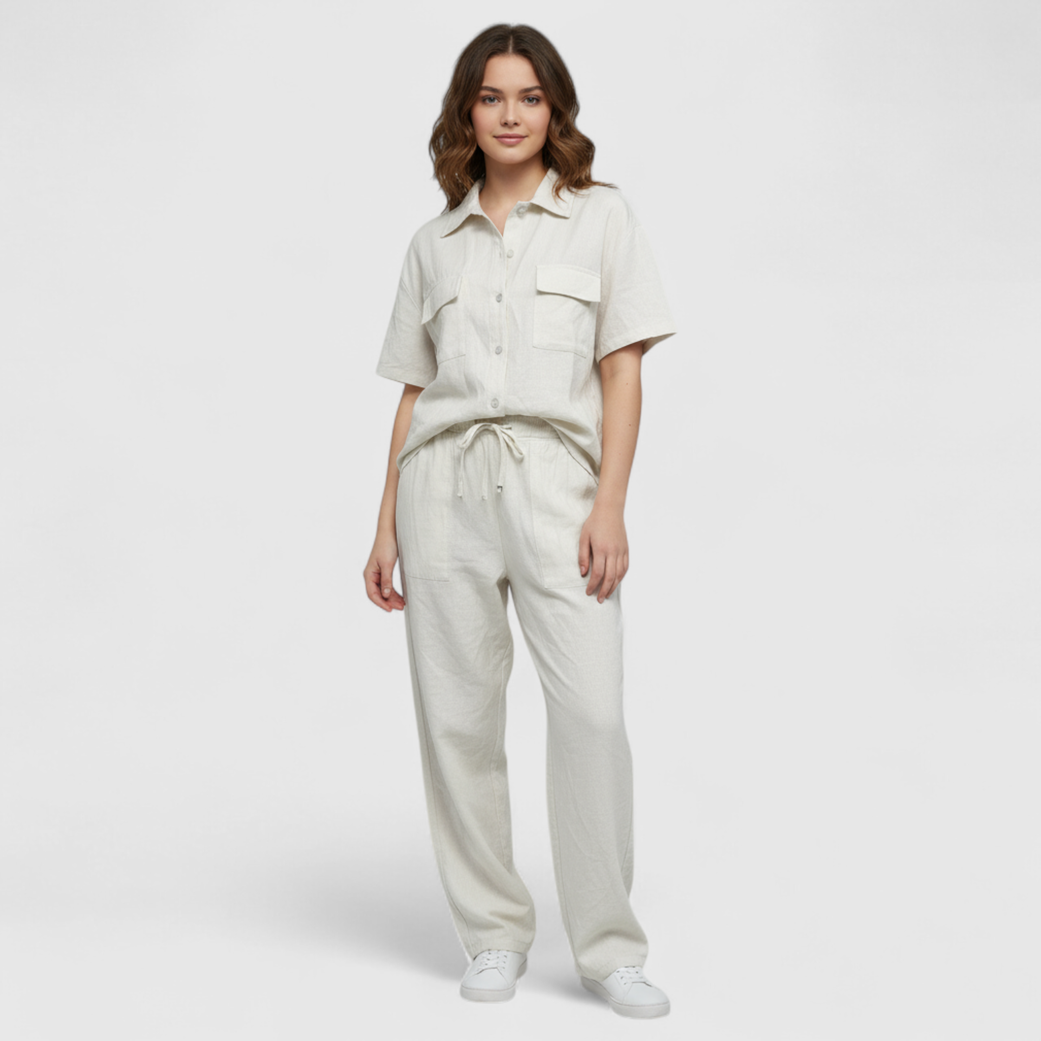 Women Set : Twee Piece Set Dames Zomeroutfit - Wit in van Pantino