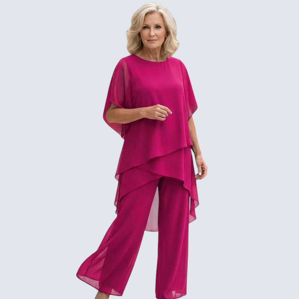 : Gelaagde Tweedelige Dames Set - Elegant en Comfortabel in Lila van Pantinoshop