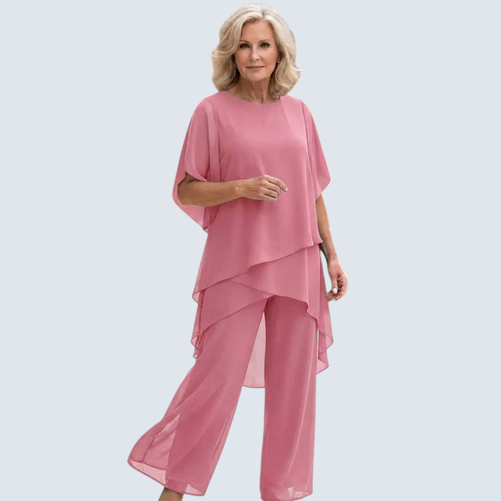 : Gelaagde Tweedelige Dames Set - Elegant en Comfortabel in Roze van Pantinoshop