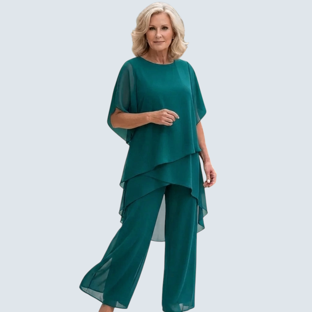 : Gelaagde Tweedelige Dames Set - Elegant en Comfortabel in Turquoise van Pantinoshop