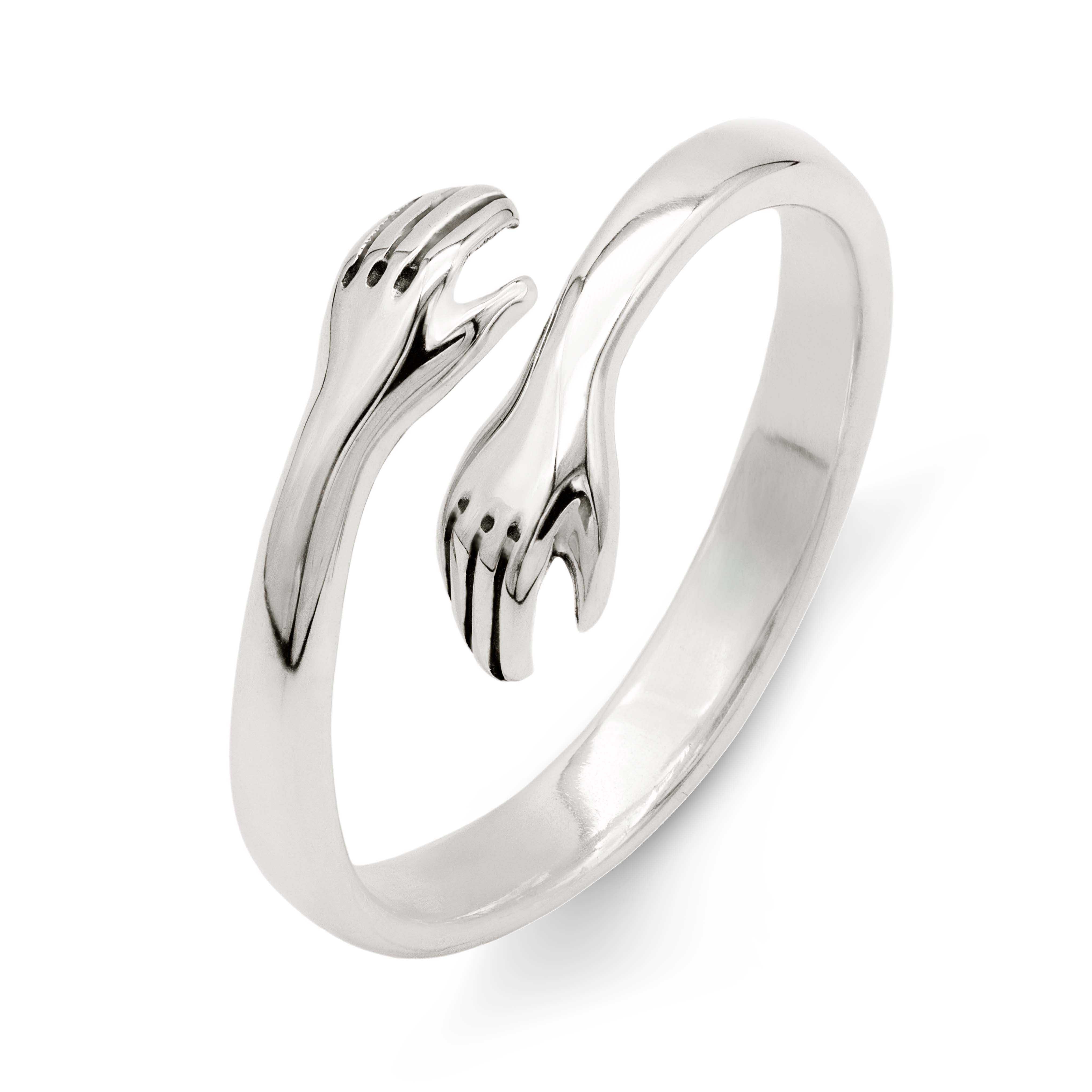 Ring : Zilveren Hug Ring voor Dames - Verstelbare Omhelzing Ring in Zilver van Pantino