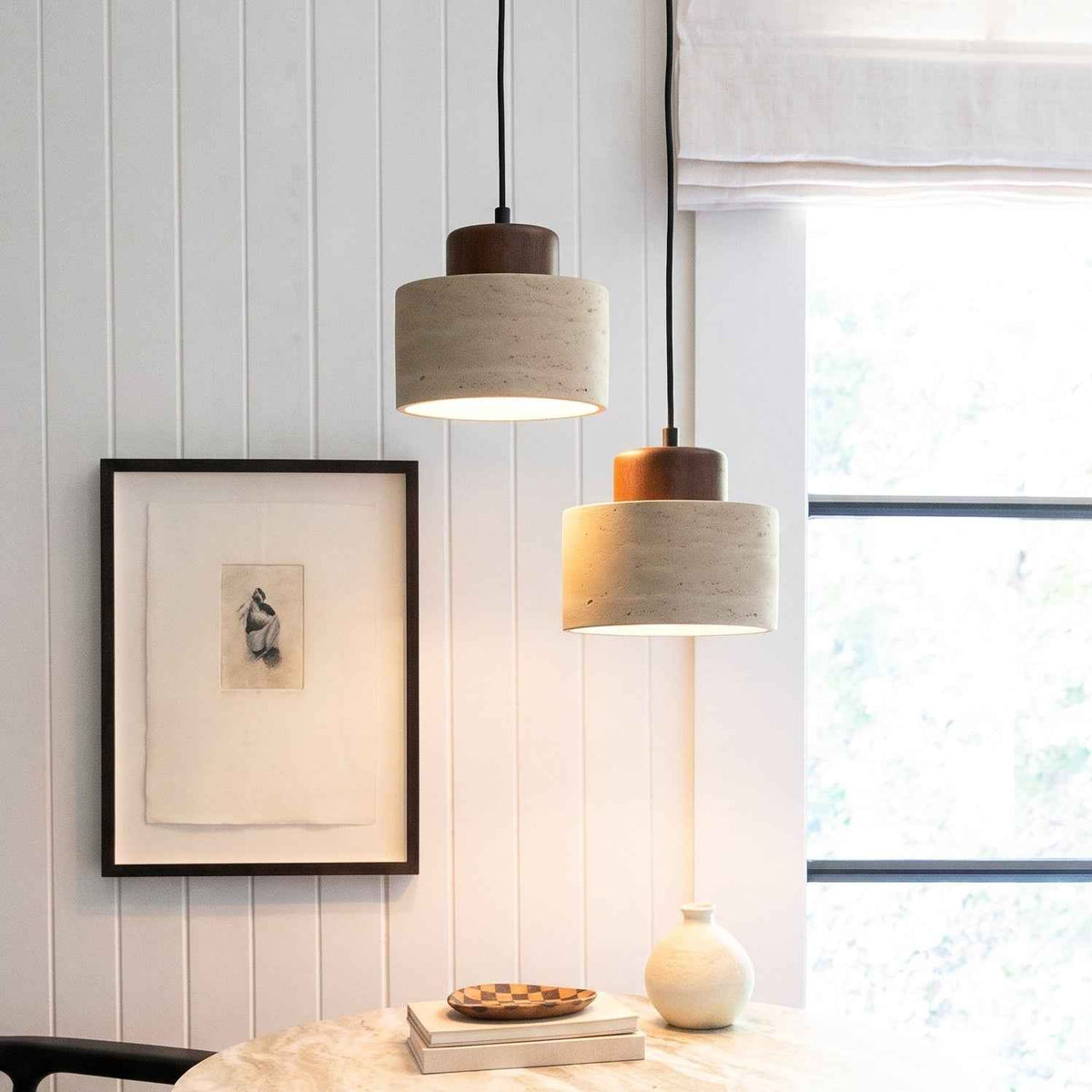 pendant light : Travertin Hanglamp - Natuursteen & Hout, Dimbaar in van Havelalights