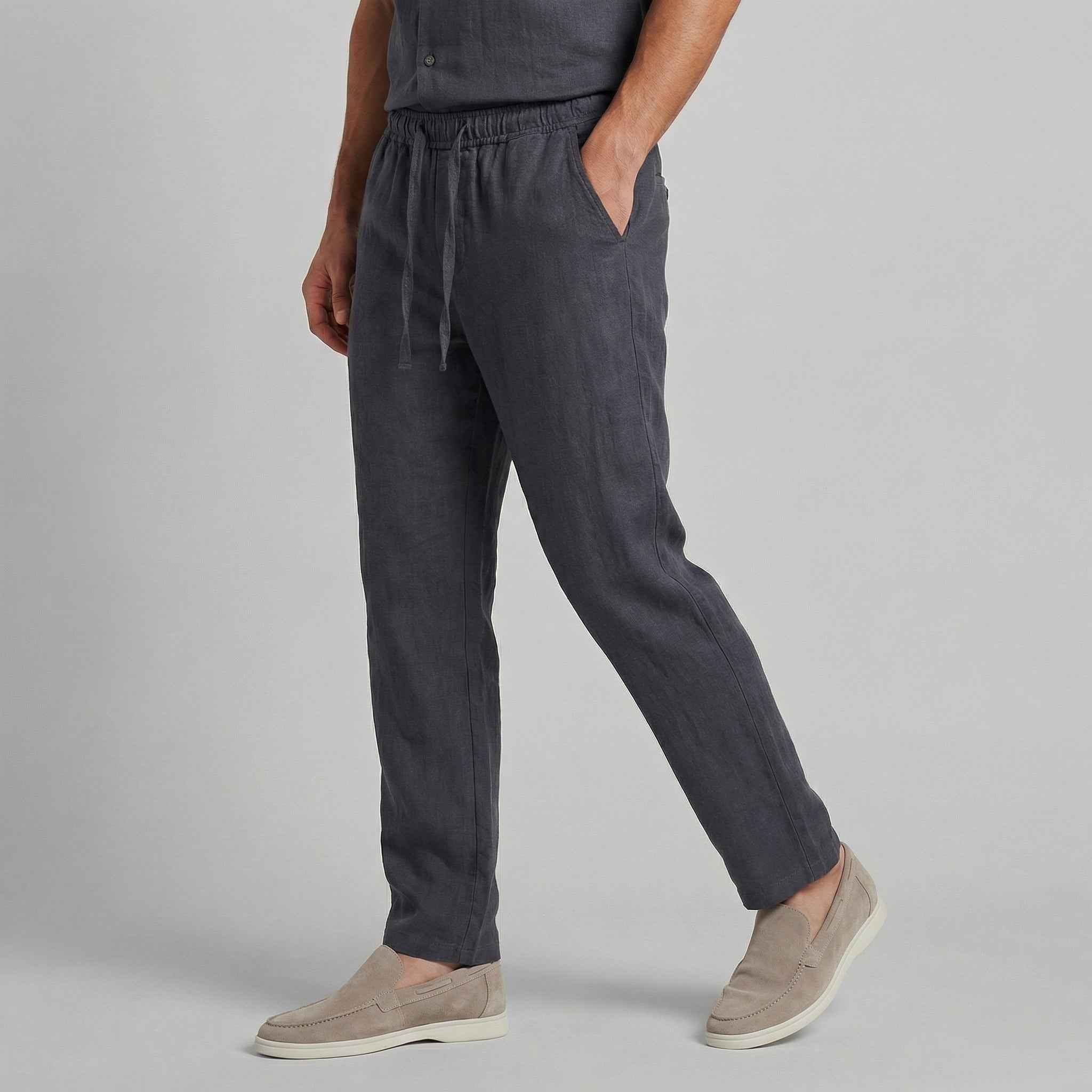 Heren broeken : Wijde linnen herenbroek - Relaxed comfort voor de zomer in Marineblauw van Pantinoshop