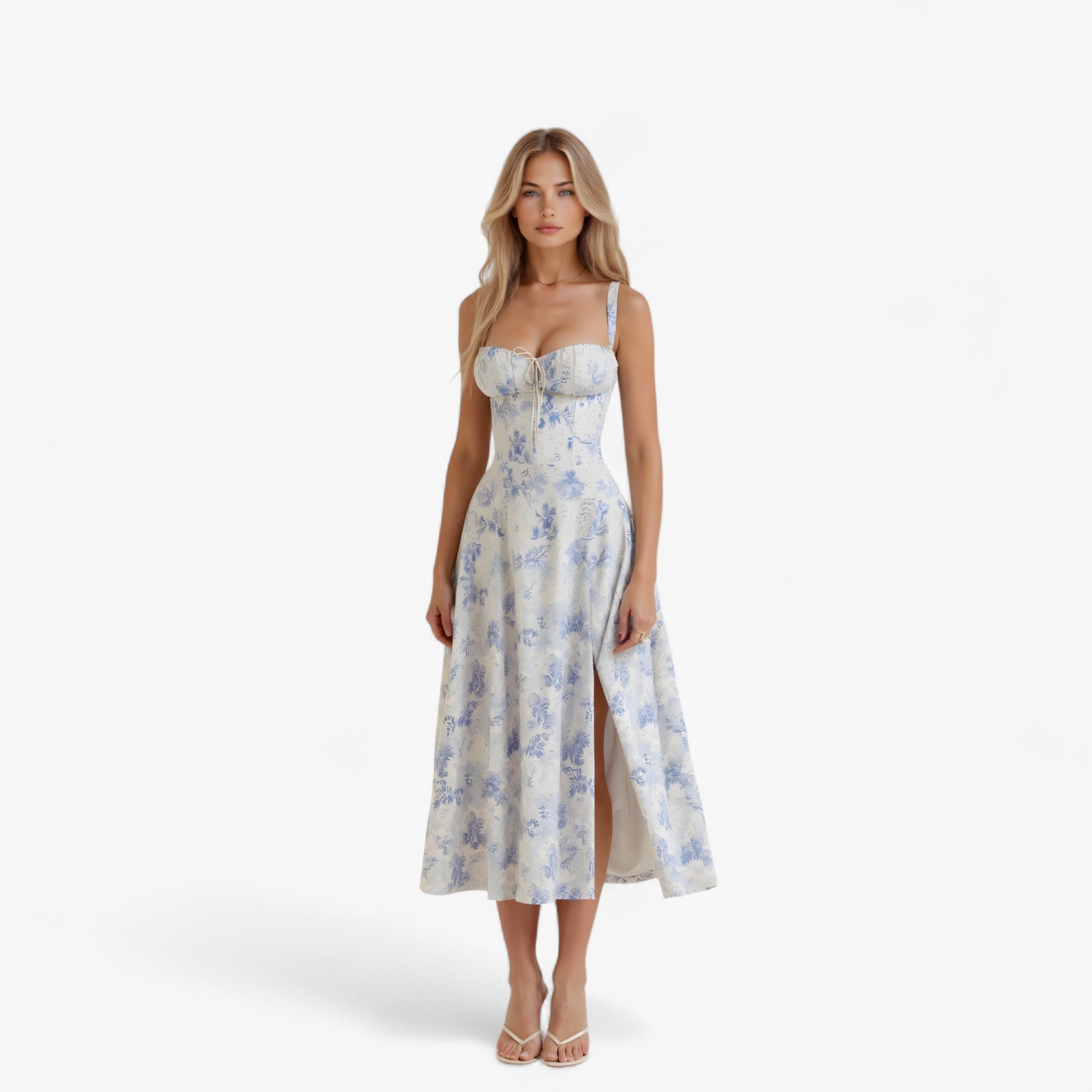 Elegante damesjurk met hoge taille, Midi-jurk Casual of formeel