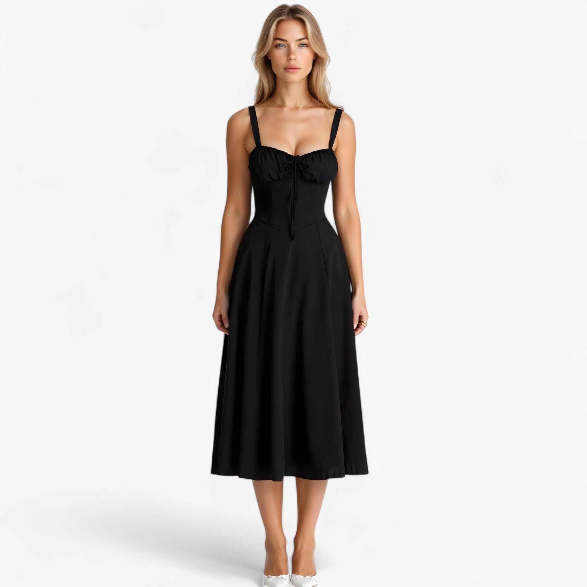 Elegante damesjurk met hoge taille, Midi-jurk Casual of formeel