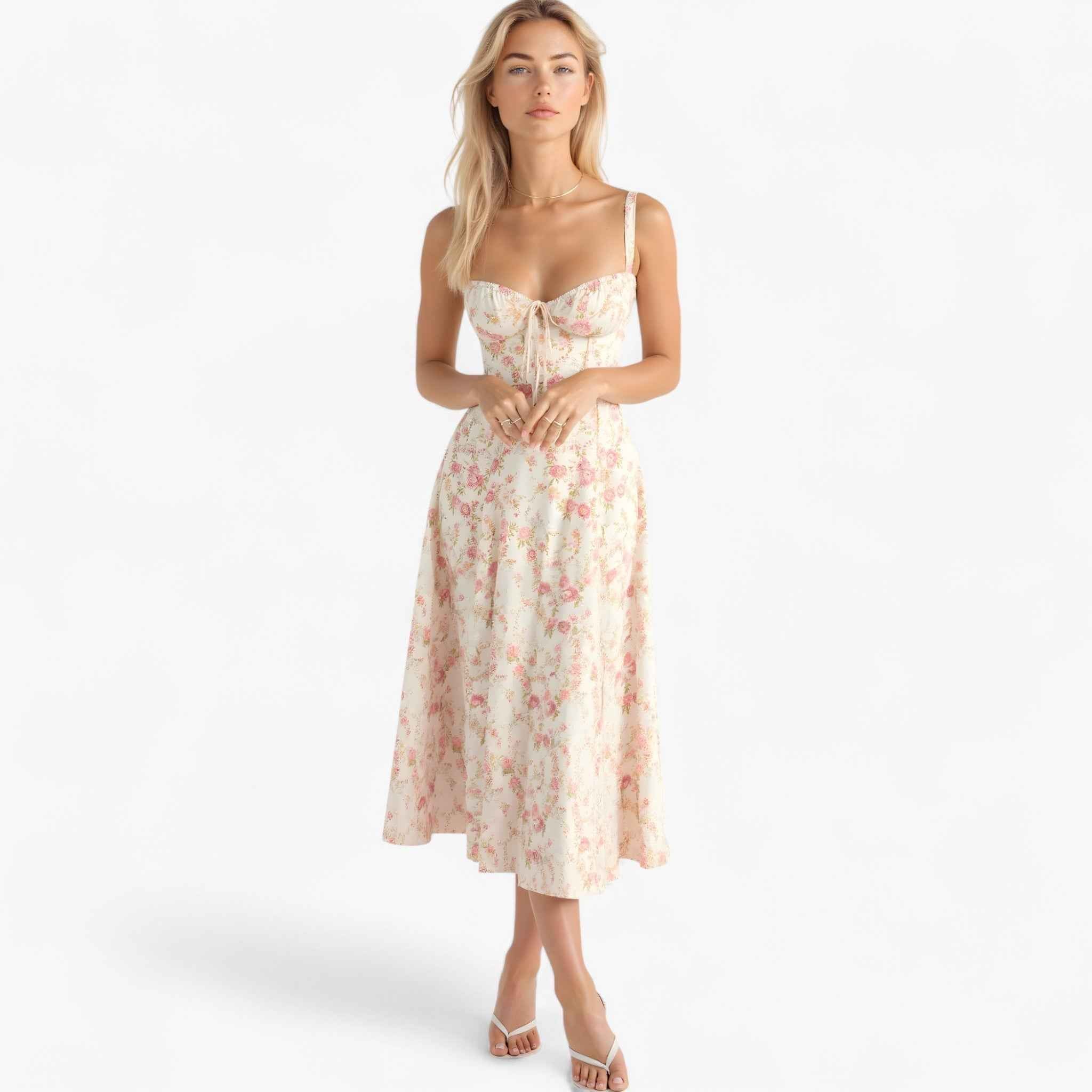 Dresses : Elegante damesjurk met hoge taille, Midi-jurk Casual of formeel in Rosa van Pantinoshop