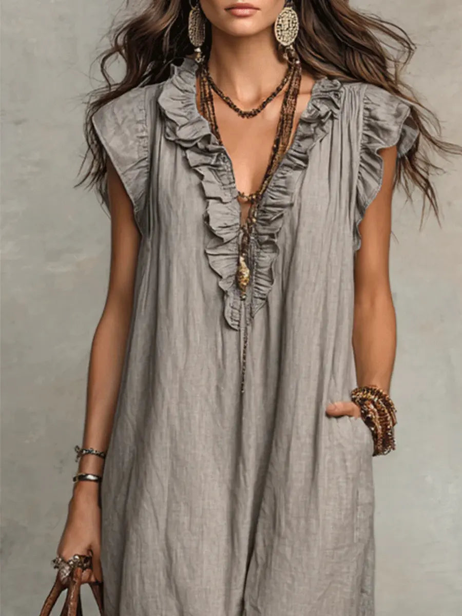 Dames Jurken : Boho Damesjurk - Vloeiend, Comfortabel en Luchtig Linnenmix in van Pantinoshop
