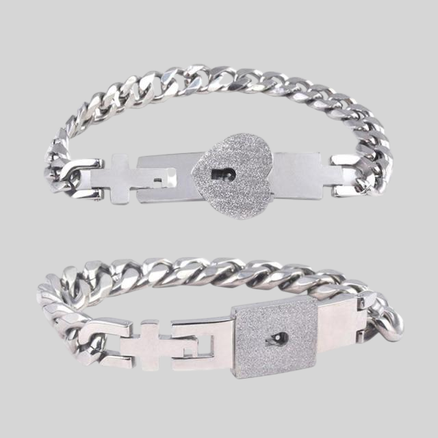 Bracelets : Koppelarmband Roestvrij Staal Slot & Sleutel | Voor Hem en Haar in Zilver van Thomler