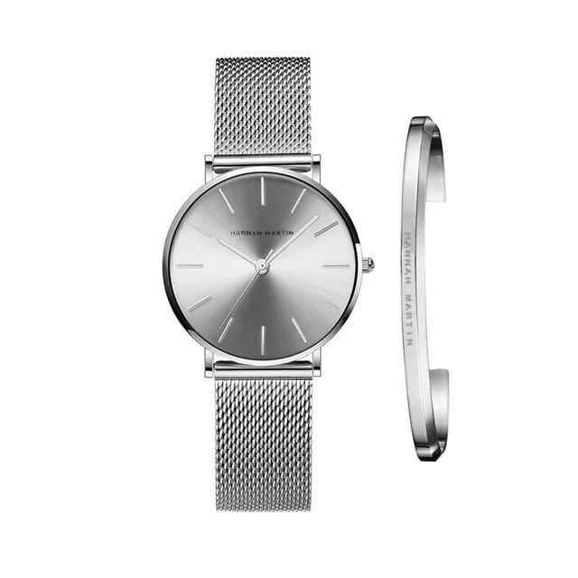 Dameshorloge van roestvrij staal zilver Hannah Martin - Milanese mesh armband elegant en modieus