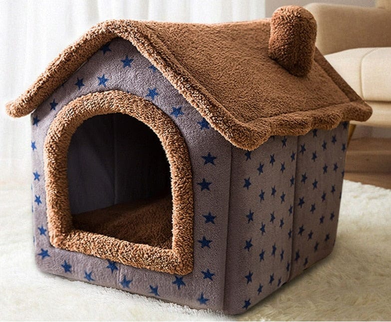 pets : Fluffy Dierenhuisje - Een Cosy & Warme Slaapplek voor Jouw Huisdier - Bruin met Sterren in van Pantino