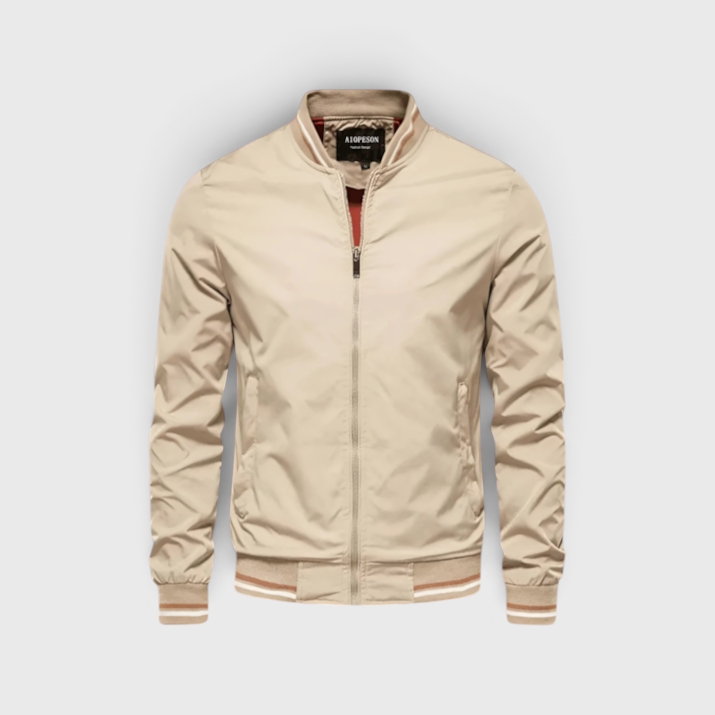 AS - Mens - Bomber Jacket : Heren Bomberjack - Casual, Waterafstotend met Opstaande Kraag in Beige van Loranza