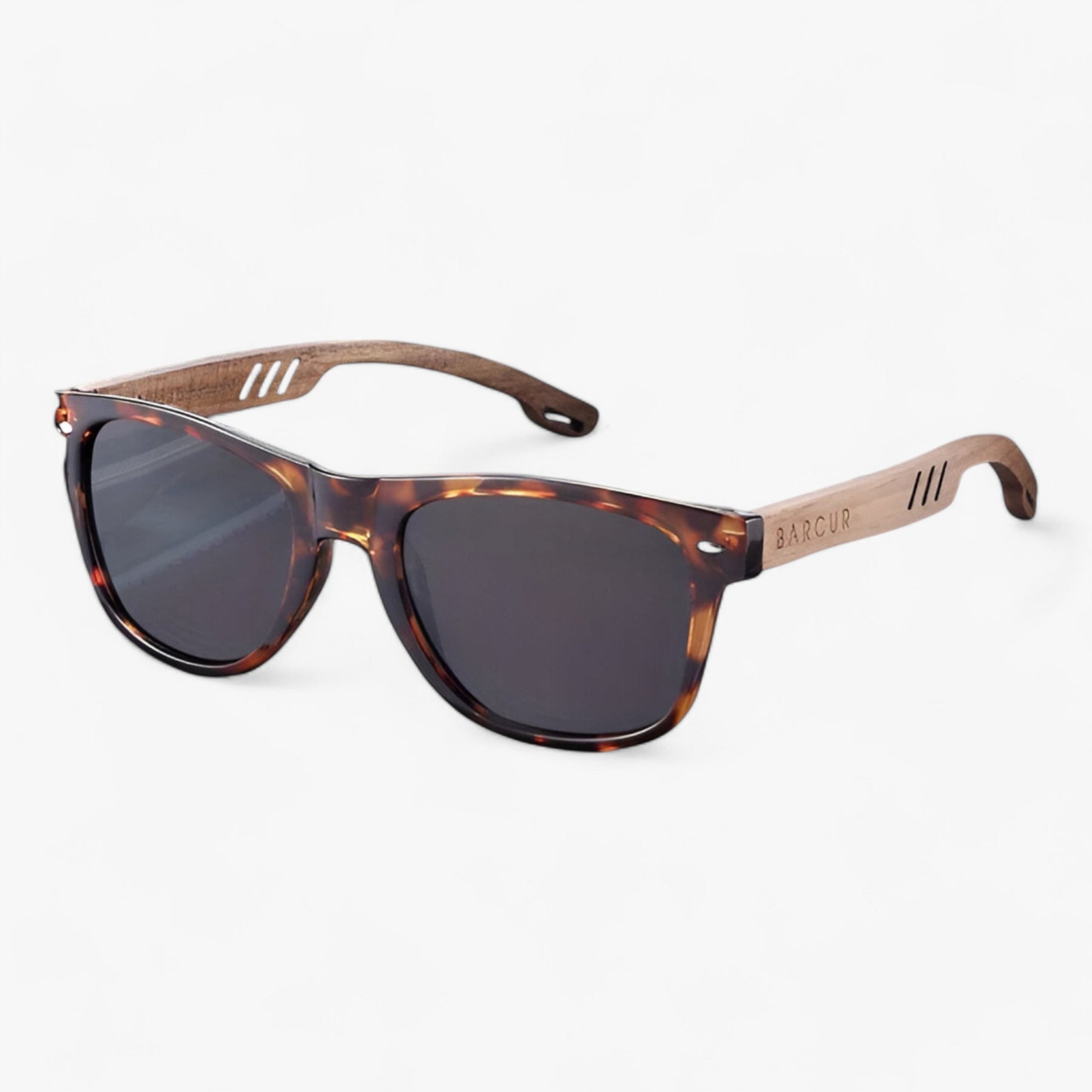 Sunglasses : Barcur, Klassieke Coole Houten Tempels Zonnebril, UV400 Gepolariseerde Zonnebril - Glanzend Zwart in Luipaard grijs van Pantino