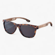 Sunglasses : Barcur, Klassieke Coole Houten Tempels Zonnebril, UV400 Gepolariseerde Zonnebril - Glanzend Zwart in Luipaard grijs van Pantino