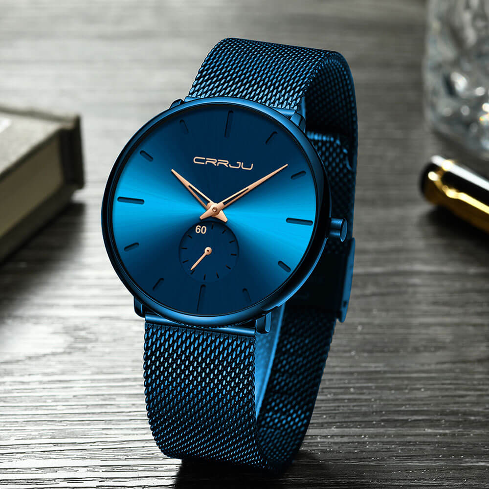 watches : Heren Quartz Horloge Zwart Blauw - Stijlvol en Modern in Blauw Roos van Pantino