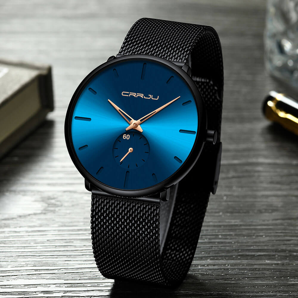 watches : Heren Quartz Horloge Zwart Blauw - Stijlvol en Modern in Zwart Blauw Roos van Pantino