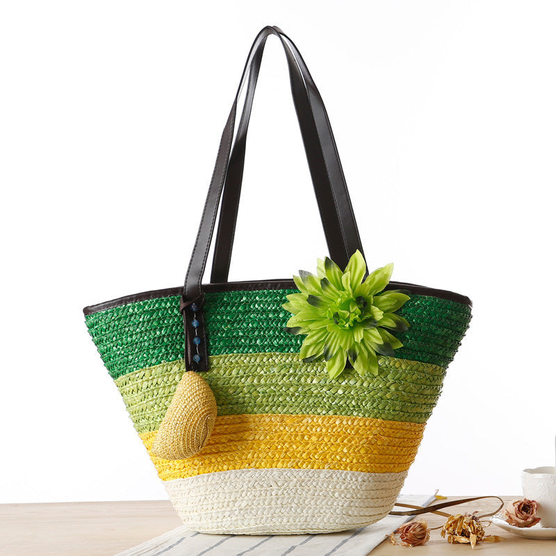 bags : Schoudertas Dames Paars - Strand Stro in Fruitgroen van Pantino