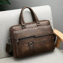 bags : Handtas Heren Zwart - Vintage PU Lederen Zakenaktentas Messenger Bag in Donker Bruin van Pantino