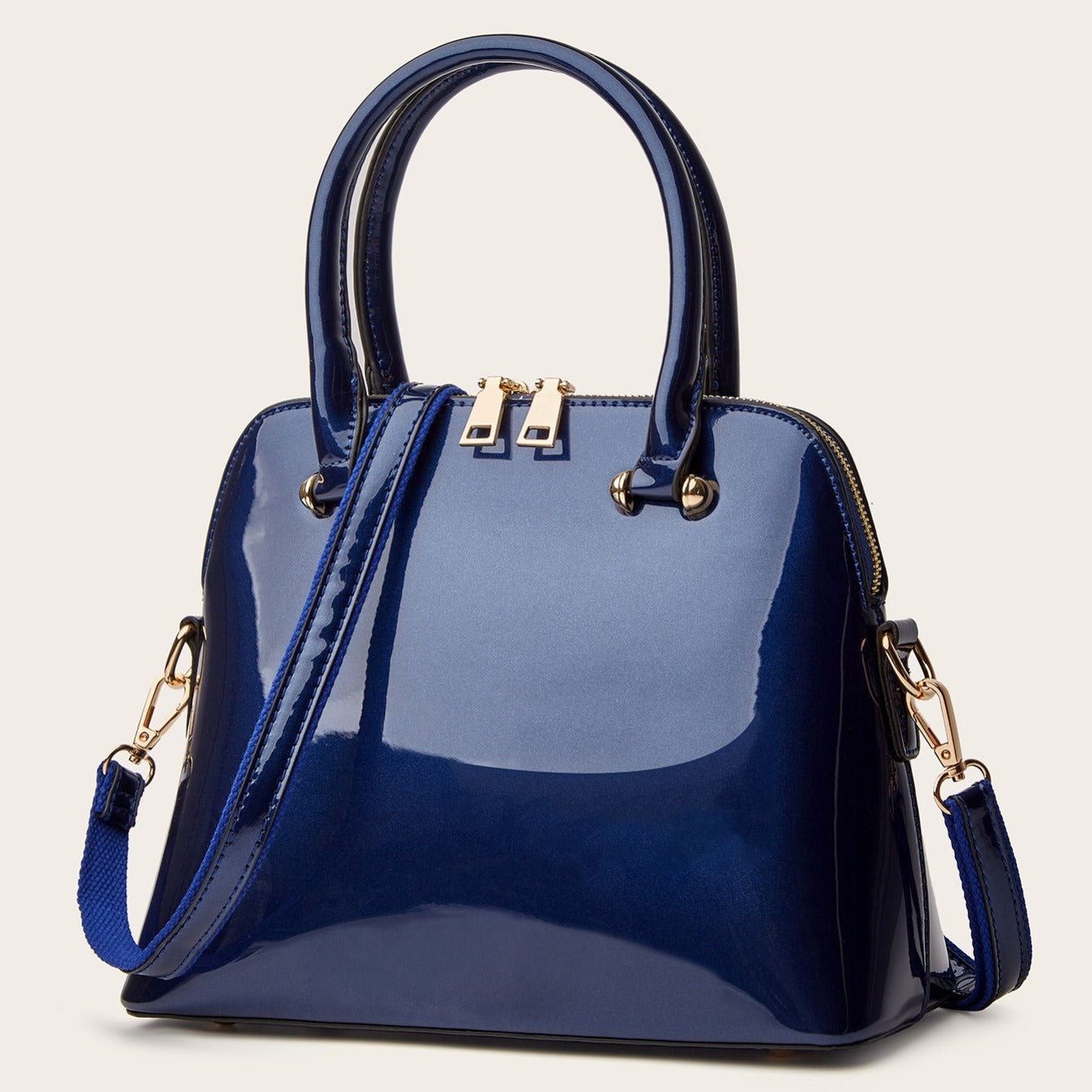 bags : Chique Glanzende Tas met Rits - Praktisch en Elegant voor Elke Dag - Zwart in Blauw van Pantino