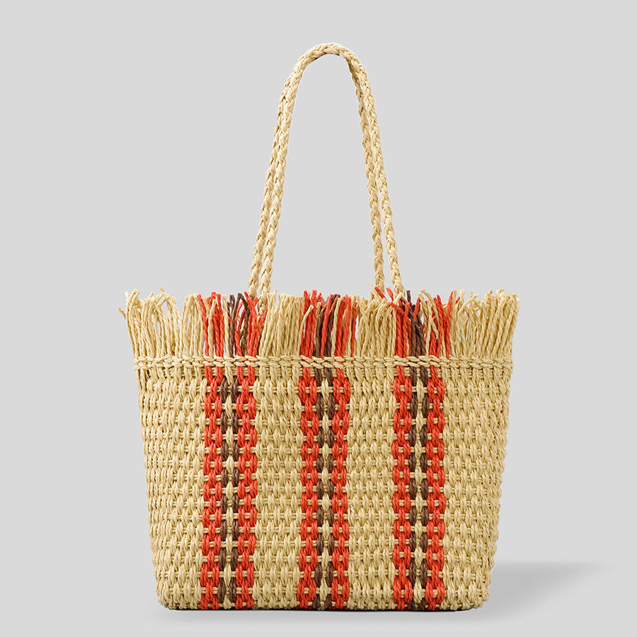 bags : Handgeweven Strandtas met Grote Capaciteit - Khaki in van Pantino