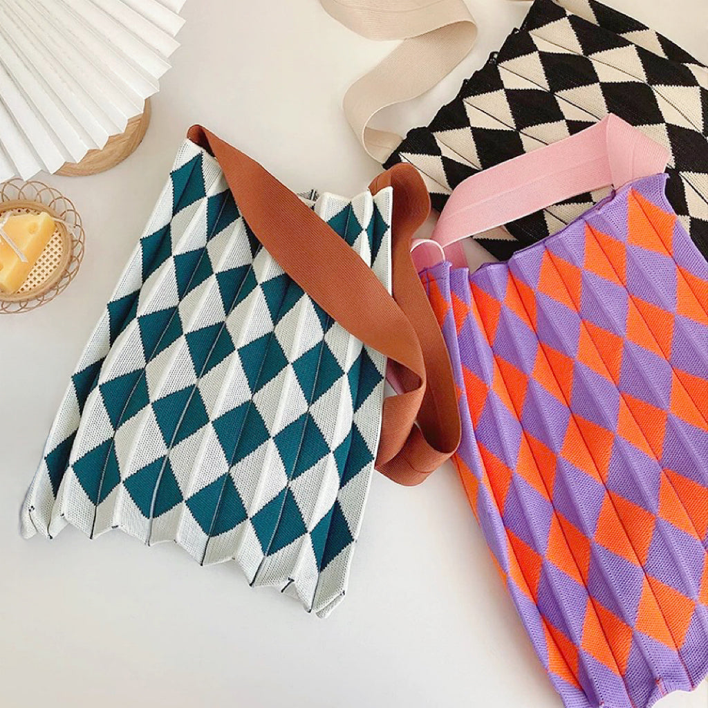 bags : FoldingBag - Argyle Gebreide Draagtas - Paars in van Pantino